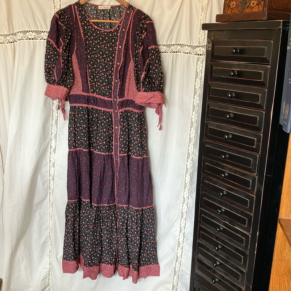 Ulla Johnson Black and Pink Floral Maxi Dress